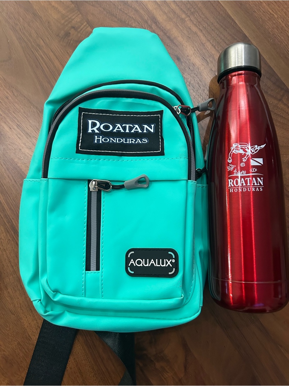 Roatan Honduras Teal Sling Bag and Water Bottle Set